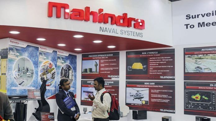 File photo of visitors at the Mahindra Defence Naval Systems booth during Aero India air show in Bengaluru | Representational image | Photo: Dhiraj Singh | Bloomberg