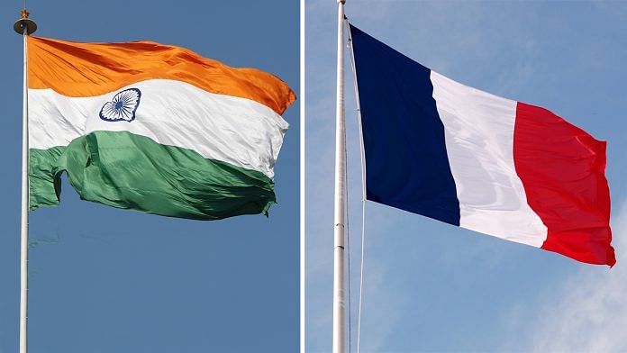 Representational image of Indian and French flags | Wikimedia Commons