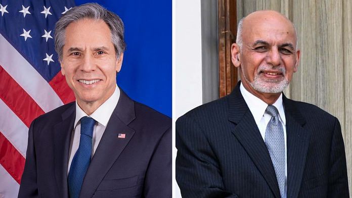 File image of US Secretary of State Antony J. Blinken and Afghan President Ashraf Ghani