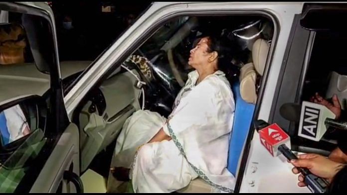 West Bengal CM Mamata Banerjee injured during her campaign trial at Nandigram in Purba Medinipur, on 10 March 2021 | PTI