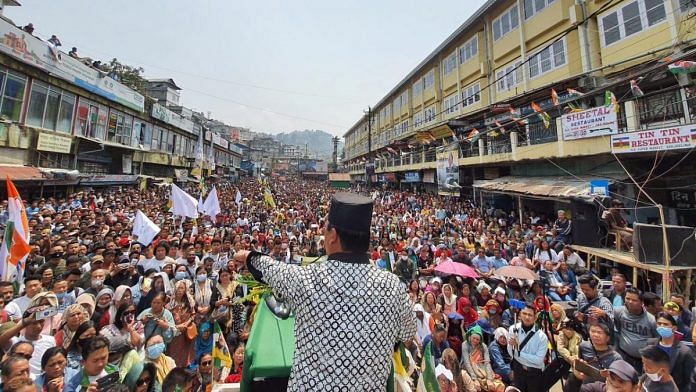 GJM (Bimal) chief Bimal Gurung addressing a rally in Darjeeling’s super market area | Photo: Madhuparna Das/ThePrint