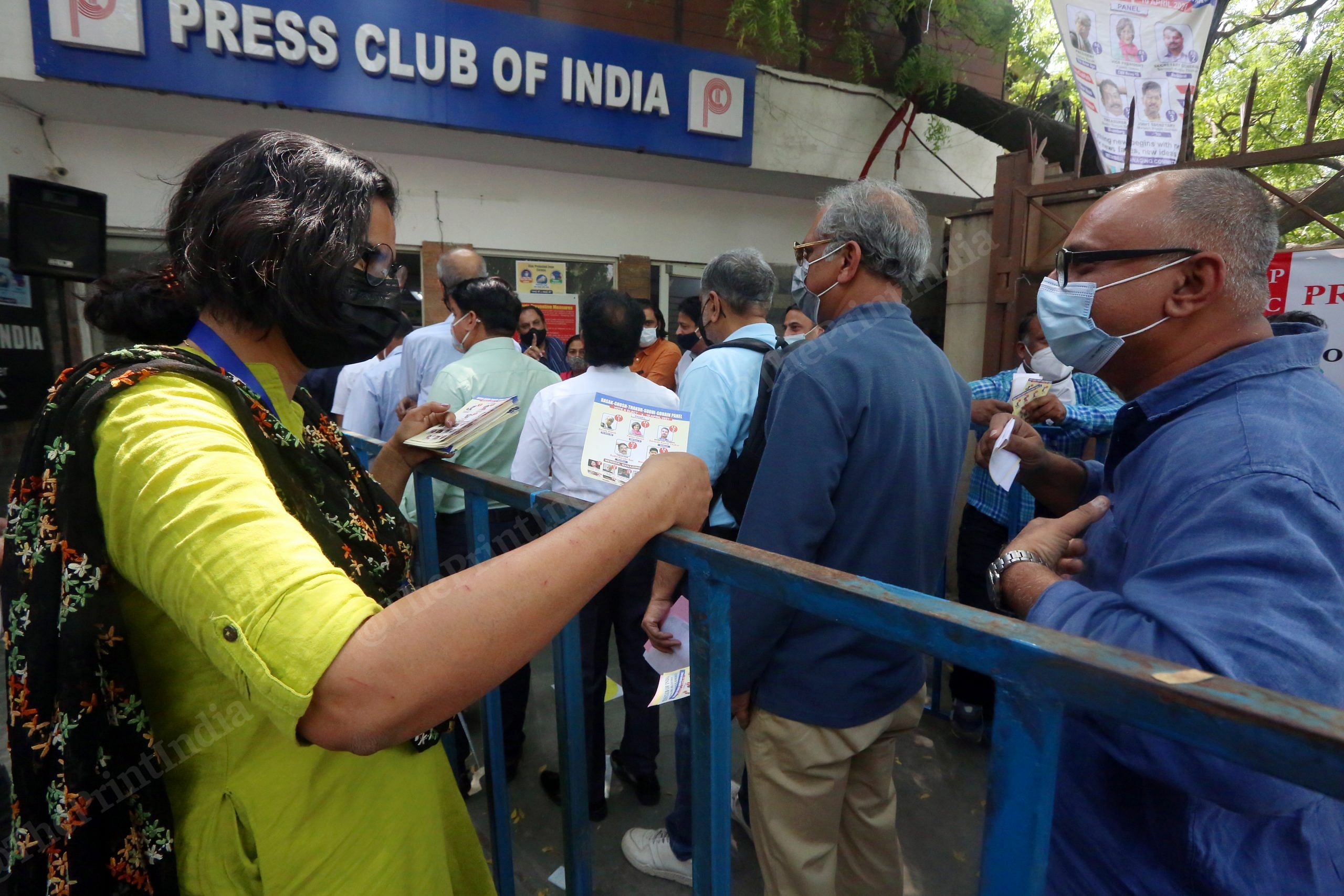 Last minute campaigning outside Press Club Of India | Photo: Praveen Jain | ThePrint