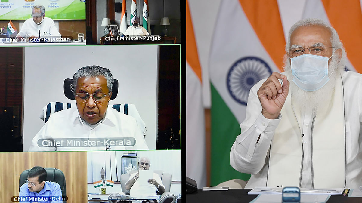 PM Modi meeting on COVID-19 situation PM Narendra Modi during a meeting with chief ministers on COVID-19, 23 April, 2021 | PTI