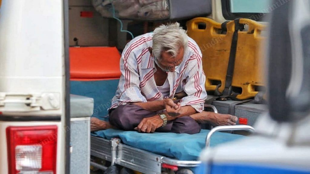 A Covid patient awaits hospital admission in an ambulance parked outside the Ahmedabad Civil Hospital | Representational image | Praveen Jain | ThePrint