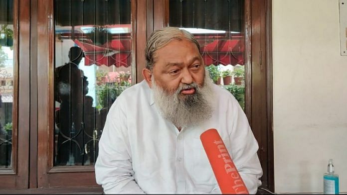 Haryana's Home and Health Minister Anil Vij in Ambala | Photo: Urjita Bhardwaj | ThePrint