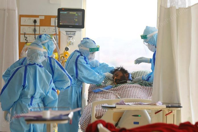 File photo of nurses caring for a COVID-19 patient in the intensive care unit (I.C.U.) of a hospital | Photo: Suraj Singh Bisht | ThePrint