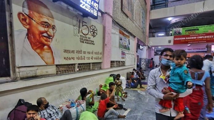Migrant workers at Ahmedabad railway station in Mahatma Gandhi's home state of Gujarat | Photo: Praveen Jain | ThePrint