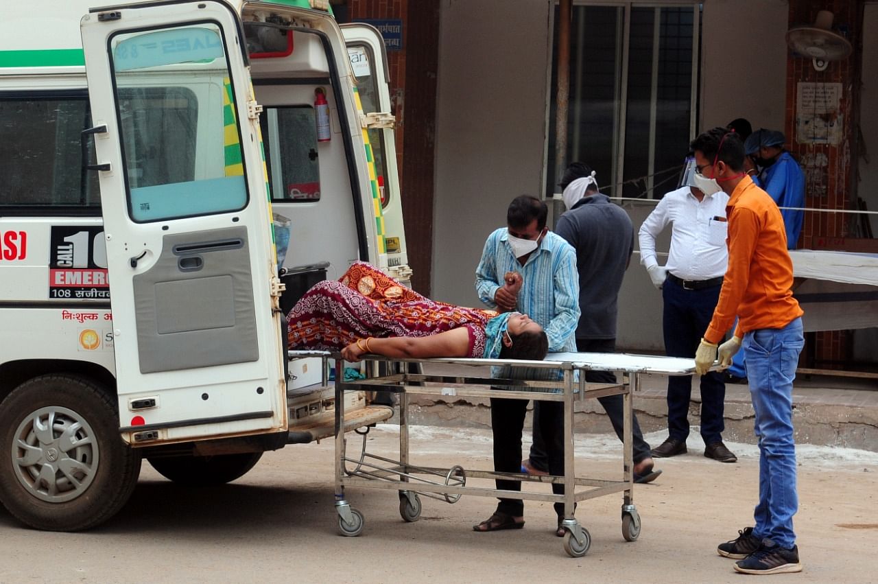 A patient in an ambulance just outside the Durg Civil Hospital in Chhattisgarh | Photo: Suraj Singh Bisht | ThePrint