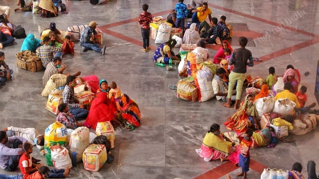 Migrant workers at the Ahmedabad Railway Station Saturday | Photo: Praveen Jain/ThePrint