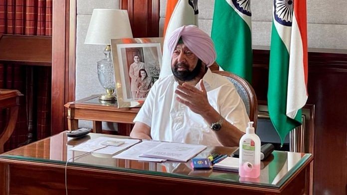 Punjab Chief Minister Amarinder Singh during a meeting on Covid management on 30 April. | Photo: Twitter/@capt_amarinder