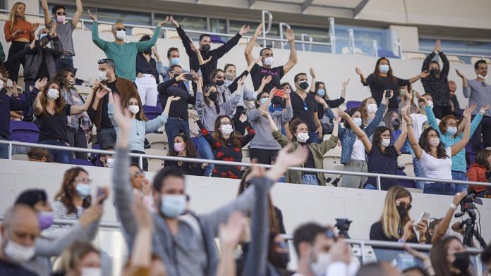 People at an Ivry Lider concert, at Bloomfield stadium in Tel Aviv, Israel, on 5 March 2021