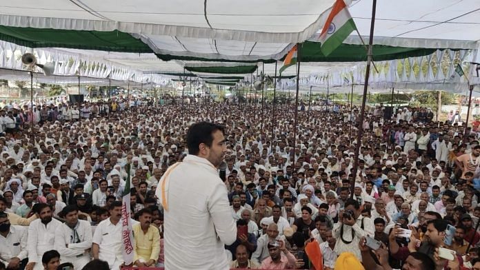 A file photo of RLD leader Jayant Chaudhary at a party rally in Bhojpur. | Photo: Twitter/@jayantrld
