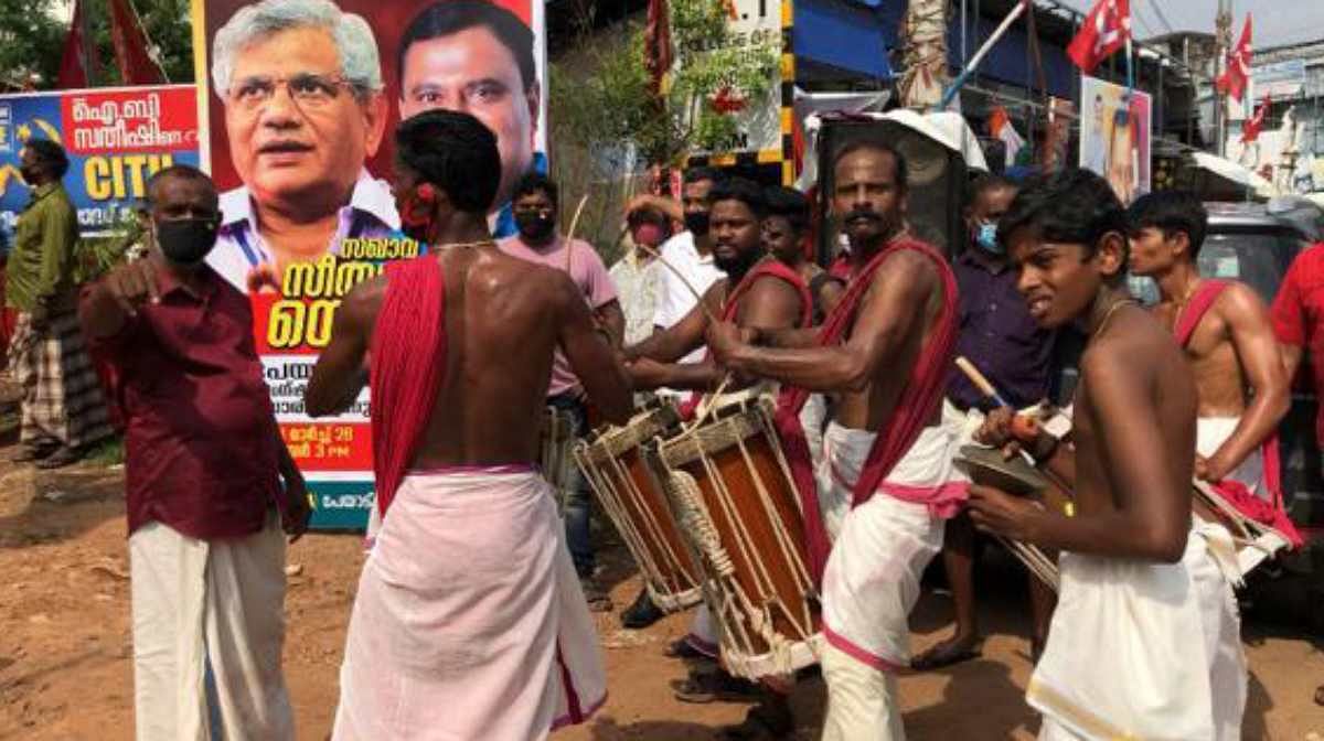 Drummers lead the procession for the CPM candidate I.B. Satheesh in Thiruvananthapuram | Photo: Jyoti Malhotra | ThePrint