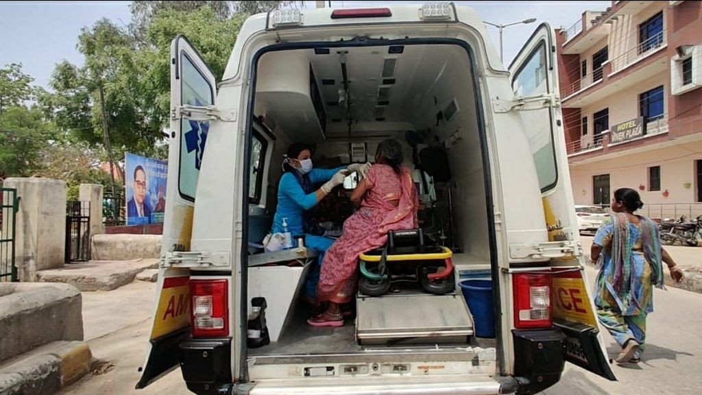 A woman being vaccinated against Covid at a mobile unit in Ambala | Urjita Bhardwaj | ThePrint