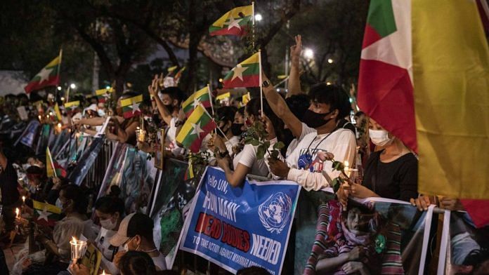 Demonstrators gather during a protest outside the UN Building in Bangkok against military coup in Myanmar, on 4 March 2021 | Representational image | Photo: Andre Malerba | Bloomberg