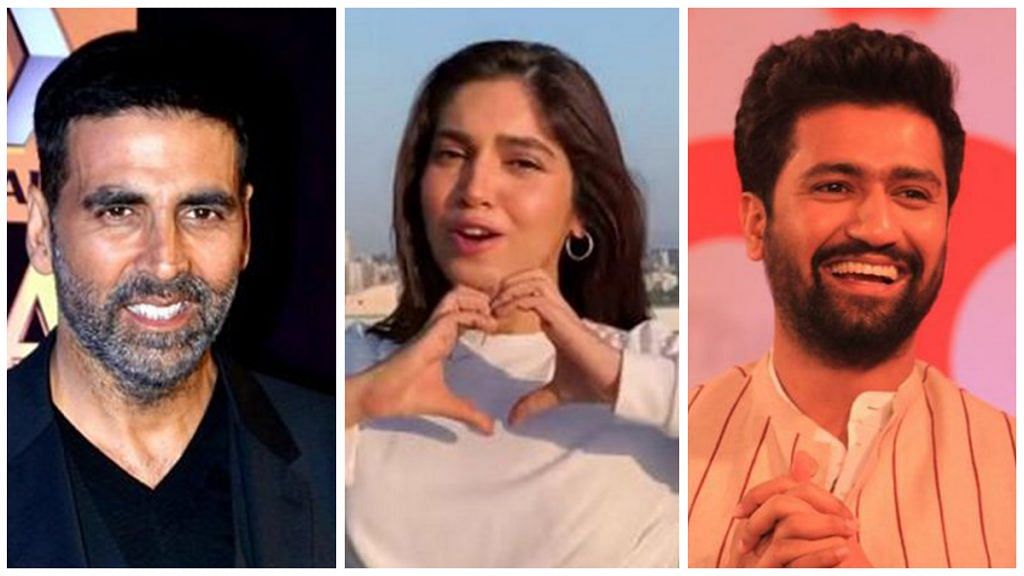 From left to right: Akshay Kumar, Bhumi Pednekar and Vicky Kaushal, three Bollywood actors who have confirmed that they have Covid. Photo: ThePrint