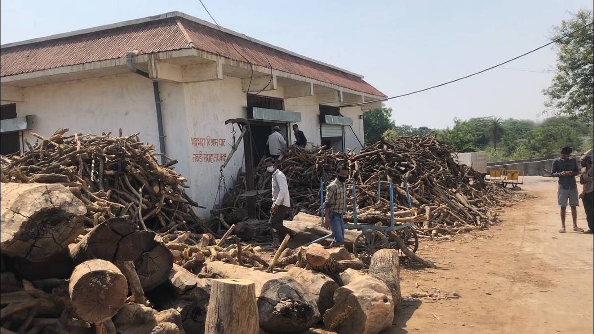 Wood being chooped for funeral pyres at Bhopal's Bhadbhada crematorium | Taran Deol | ThePrint