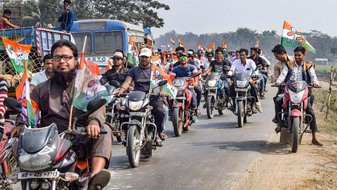 (Representational image) Trinamool Congress supporters at a party rally in Nadia district | PTI file image