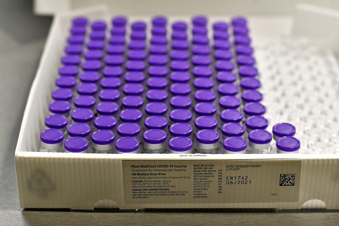 Vials of the Pfizer-BioNTech Covid-19 vaccine at a vaccination clinic in Vancouver, British Columbia, Canada, on 4 March 2021 | Representational image | Jennifer Gauthier | Bloomberg
