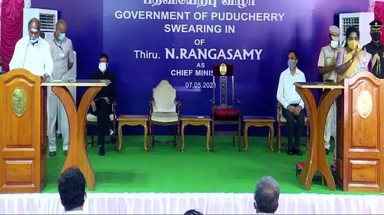 AINRC leader N Rangasamy takes oath as Puducherry CM for the fourth time