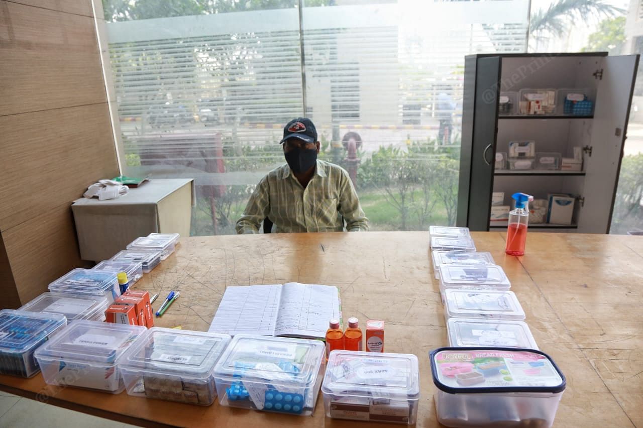The medicine bank set up at Mahagun Moderne in Noida | Manisha Mondal | ThePrint 