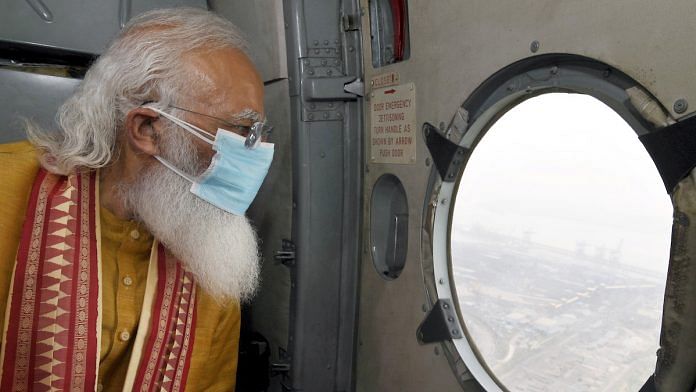 File photo | PM Modi on an aerial survey of areas of Odisha & West Bengal affected by Cyclone Yaas on 28 May | PIB