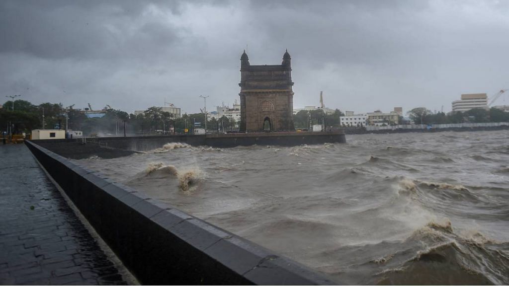 Strong sea waves near the Gateway of India due to Cyclone Tauktae approaching the coasts, in Mumbai, on 17 May 2021 | Shashank Parade PTI