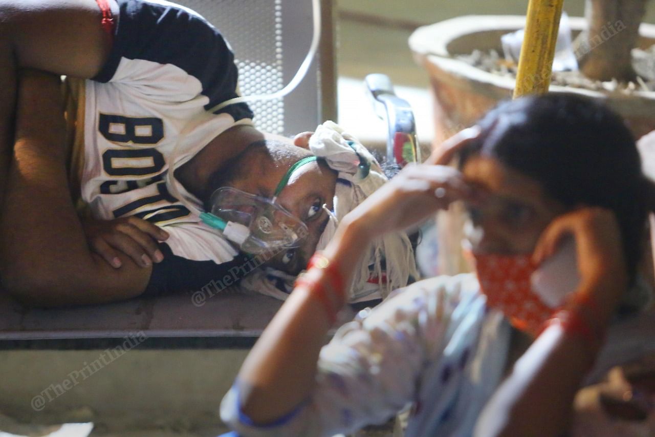  A man inhales oxygen at the "oxygen langar" in the Indirapuram Gurudwara | Photo: Praveen Jain | ThePrint