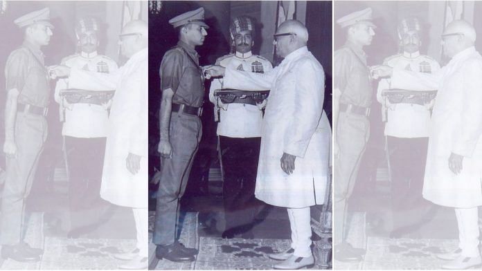 Panjab Singh, a Major at the time, receiving the Vir Chakra for his bravery during the 1971 war | Photo by special arrangement