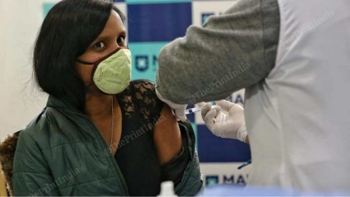 File photo of a health worker receiving Covid vaccine at Max Hospital in Delhi | Representational Image | Suraj Singh Bisht | ThePrint