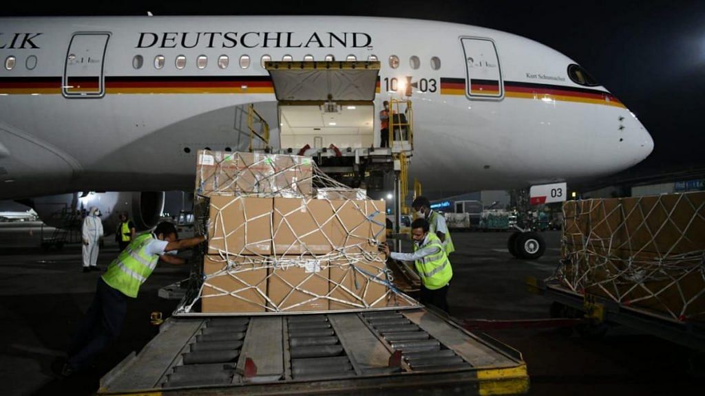 India received 120 ventilators from Germany along with oxygen concentrators Saturday | Twitter/@MEAIndia