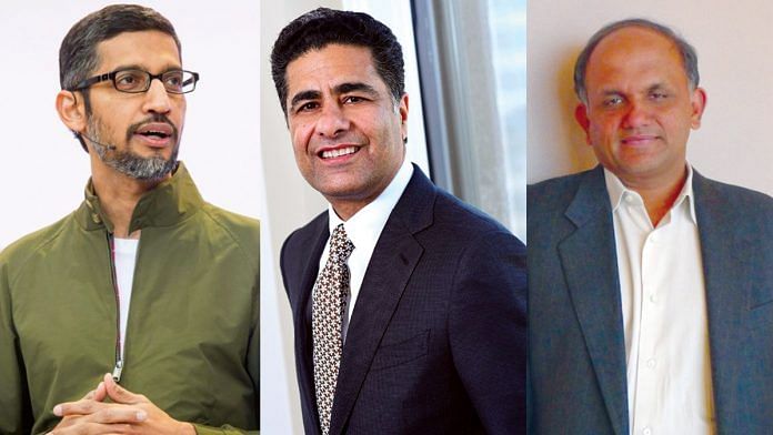 Indian-American CEOs Sunder Pichai from Google (left), Punit Renjen from Deloitte (middle) and Shantanu Narayen from Adobe (right) | Bloomberg/Commons/Flickr