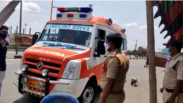 Telangana Police stop an ambulance at a checkpost in Suryapet district | By special arrangement