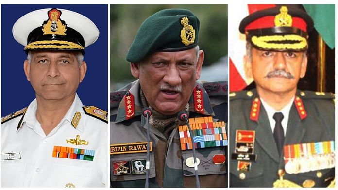 Vice Admiral Atul Kumar Jain, Gen Rawat and Lt Gen Anil Puri | ThePrint
