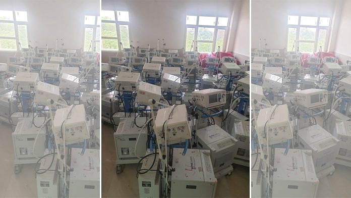 Unused ventilators lying in a store room at the Faridkot Medical College | Twitter/@Sandhwan