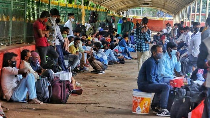 At the KSR Railway Station where scores had gathered from early morning even though many had trains as late as 8 pm | Photo: Praveen Jain/ThePrint