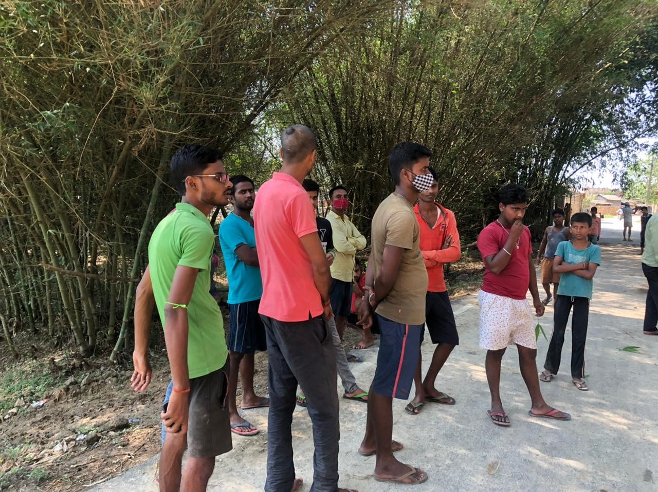 Villagers gathered outside the school | Jyoti Yadav | ThePrint
