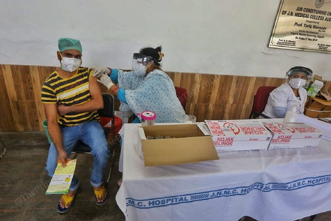 The vaccination centre at the Aligarh Muslim University. | Photo: Praveen Jain/ThePrint