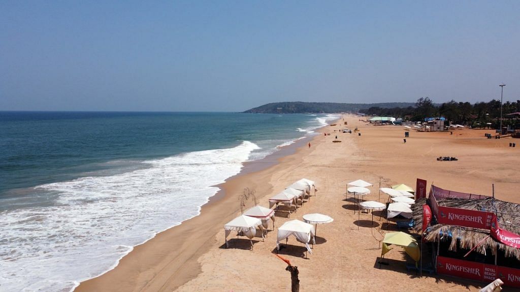 A file photo of a deserted view of the Calangute Beach during a four-day lockdown in Goa. | Photo: ANI