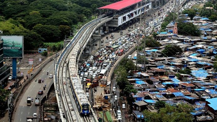 Trial run on the Metro Line 2A and Line 7 in the Western Express Highway, western suburbs ahead of its inauguration by Chief Minister Uddhav Thackeray, in Mumbai on Monday. | Photo: ANI