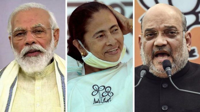 (L-R) Narendra Modi, Mamata Banerjee and Amit Shah | Wires