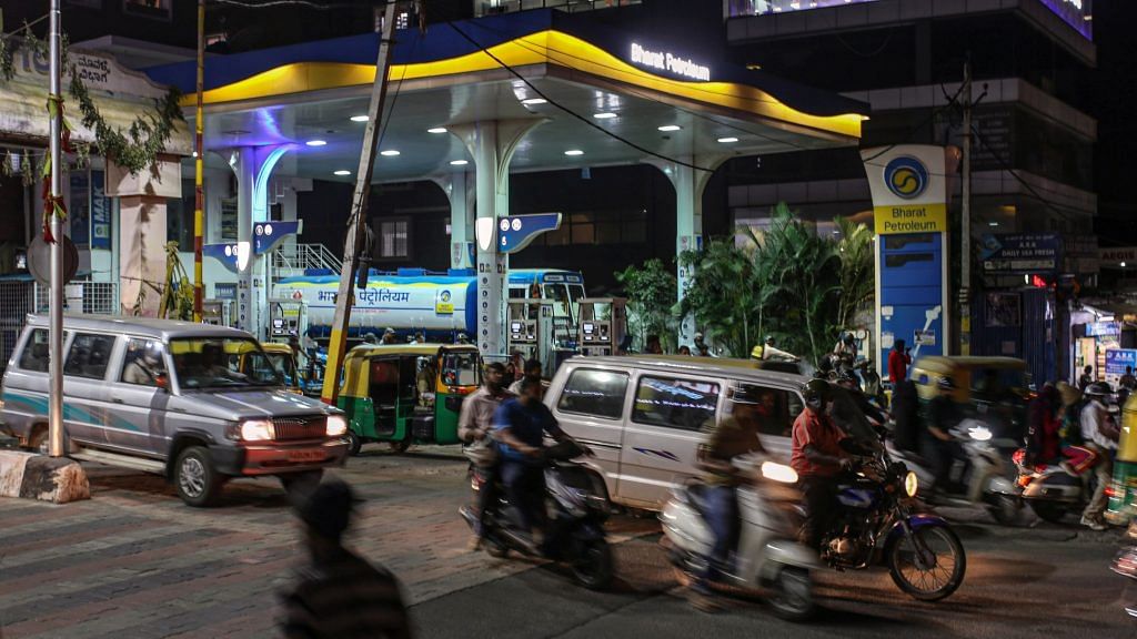 Vehicles at a petrol pump station in Bengaluru, on 4 March 2021