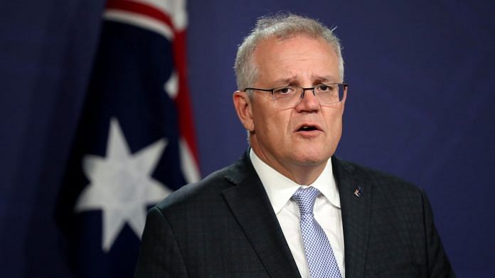 Australian PM Scott Morrison speaks during a news conference in Sydney, on 7 May 2021 | Photographer: Brendon Thorne | Bloomberg