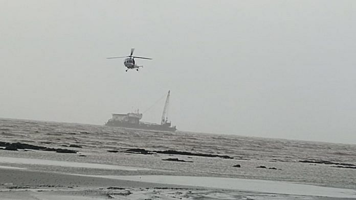 Representational image. | Coast Guard's Chetaks launched from Daman successfully airlifted 10 crew from grounded barge GAL Constructor on 18 May 2021. | Photo: Twitter/@IndianCoastGuard