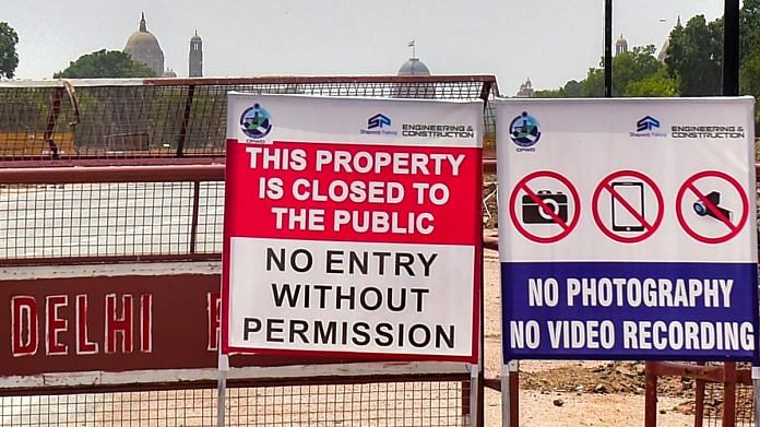 No Photography signboard put at the construction site of Central Vista Project in New Delhi, on 12 May 2021 | PTI No Photography signboard put at the construction site of Central Vista Project in New Delhi, on 12 May 2021 | PTI