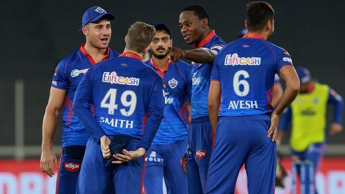 Delhi Capitals' players during their match against Punjab Kings at the Narendra Modi Stadium in Ahmedabad, on 2 May 2021 | Twitter/@IPL