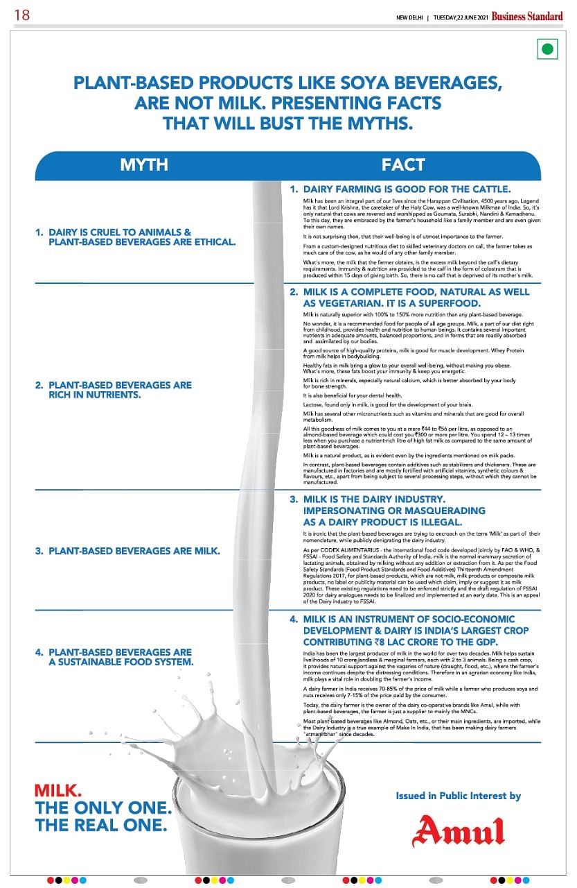 Amul advertisement on plant-based beverages.