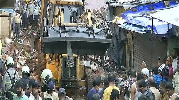 Rescue work going on the site where a building collapse in Malad region, Mumbai on 10 June 2021