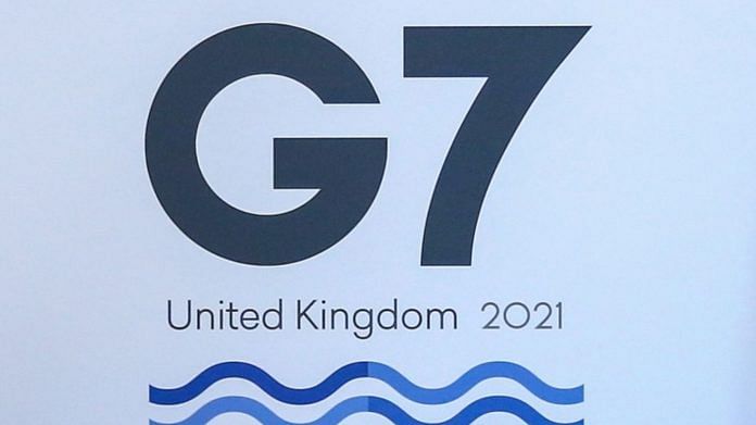 A G-7 summit logo in London on 5 June 2021