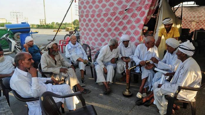 Protesting farmers at Rohad toll tax in Haryana in June 2021 | Suraj Singh Bisht | ThePrint